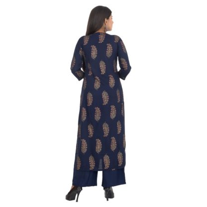 Stitched Formal and Casual Calf Length Printed Rayon Kurti Palazzo Set For Women