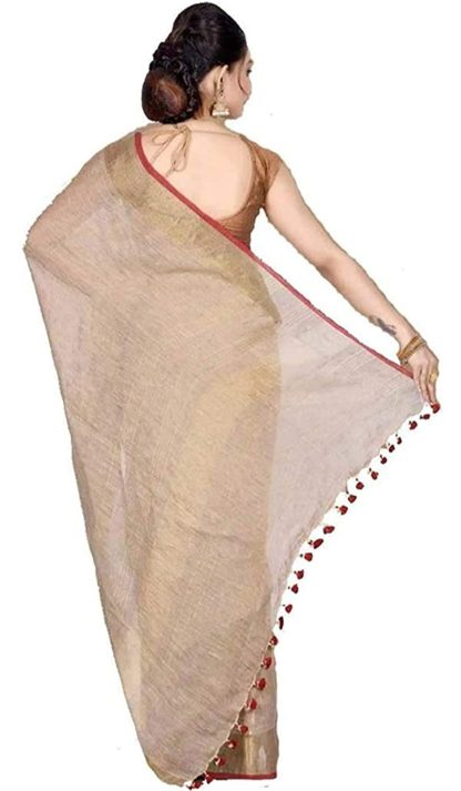 BEAUTIFUL LINEN SLUB SAREE WITH CONTRAST BLOUSE