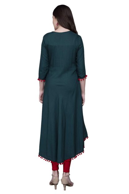 Women’s Rayon Regular Embroidered PETROLGREEN Kurta