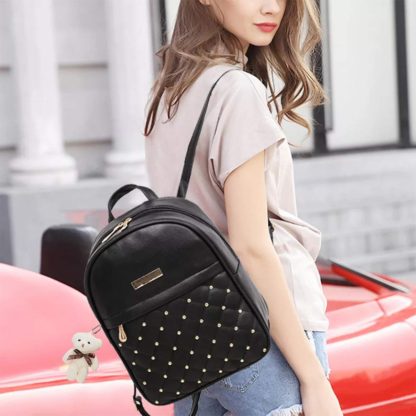 TYPIFY® PU Leather Teddy Keychain Preppy Style Women Backpack