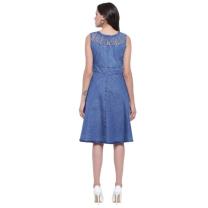 Blue Denim FIT & Flare MIDI Dress - Image 3