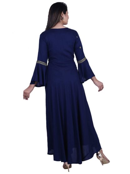 Womens Rayon Anarkali Embroidered Blue Kurta