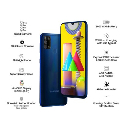 Samsung Galaxy M31 (Ocean Blue, 6GB RAM, 128GB Storage)