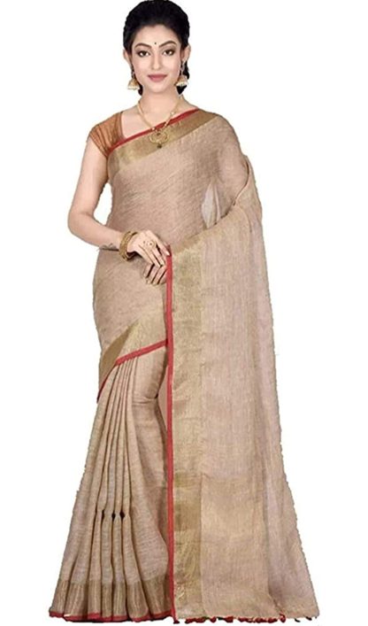 BEAUTIFUL LINEN SLUB SAREE WITH CONTRAST BLOUSE