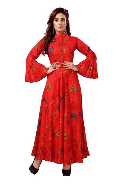 Women’s Red Cotton Anarkali Kurta