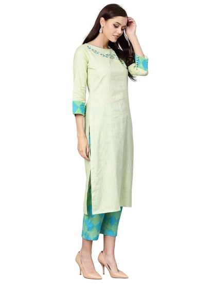 Women’s Cotton A-Line Kurta Set (Green)