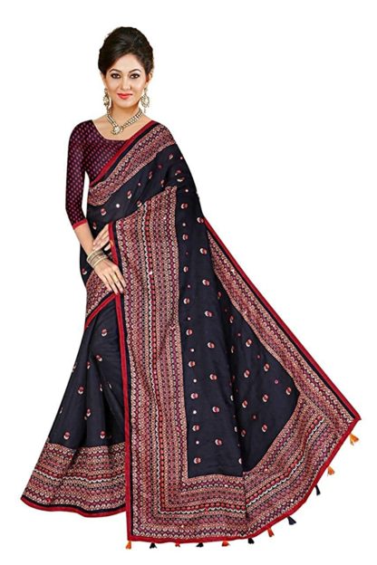 Women’s Jute Black Silk Saree with Blouse Piece