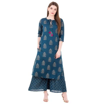 Women’s Rayon Gold Printed Kurta And Palazzo Set