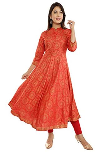 Women’s Rayon Gold Printed Anarkali Kurta