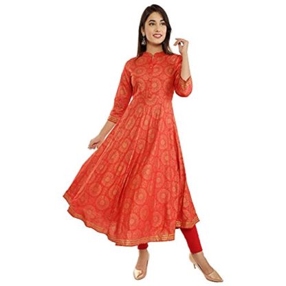 Women’s Rayon Gold Printed Anarkali Kurta