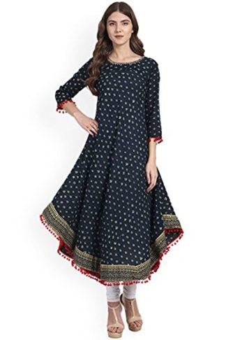 Women’s Cotton Anarkali Kurti (Blue)