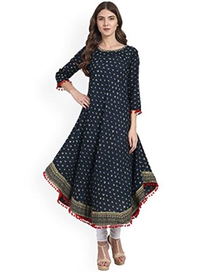 Women’s Cotton Anarkali Kurti (Blue)