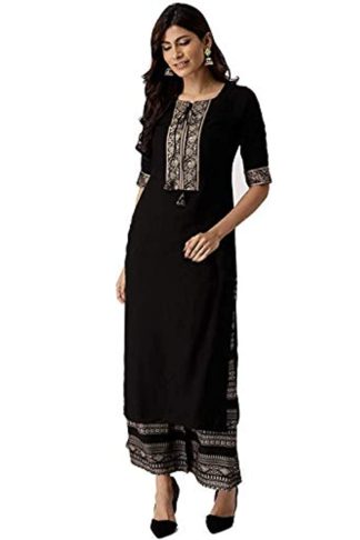 Women’s Black Rayon Kurti with Palazzo