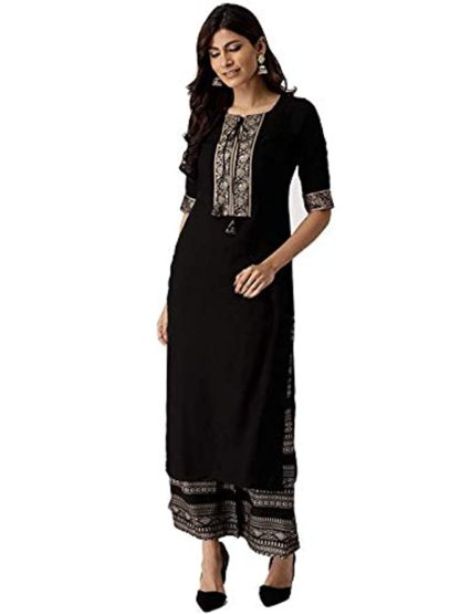 Women’s Black Rayon Kurti with Palazzo