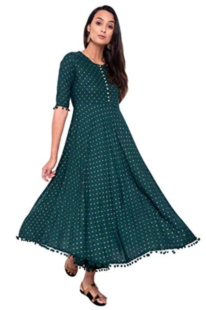 Women’s Rayon Anarkali Kurti With Palazzos (Green)