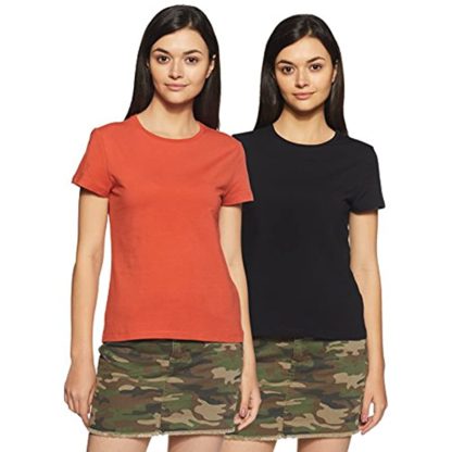 Women's Solid Regular Fit Half Sleeve T-Shirt (Combo Pack of 2)