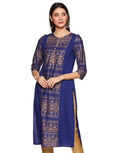 Women’s Cotton Straight Blue Kurti