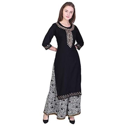 Women’s Rayon Straight Gotta Work Black Kurti With Palazzo