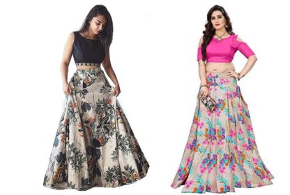 Latest Printed Banglory satin Multi color combo semi stitched Lehenga Choli