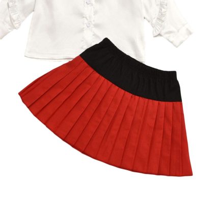 Girls Polyester Bow Applique Full Sleeve Top and Skirt Set in White Color