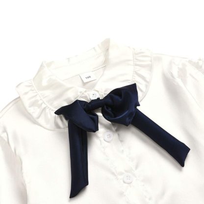 Girls Polyester Bow Applique Full Sleeve Top and Skirt Set in White Color