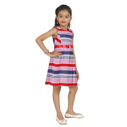 Girl’s Superior Cotton A-Line Dress Knee Length line Printed Sleeveless Frock