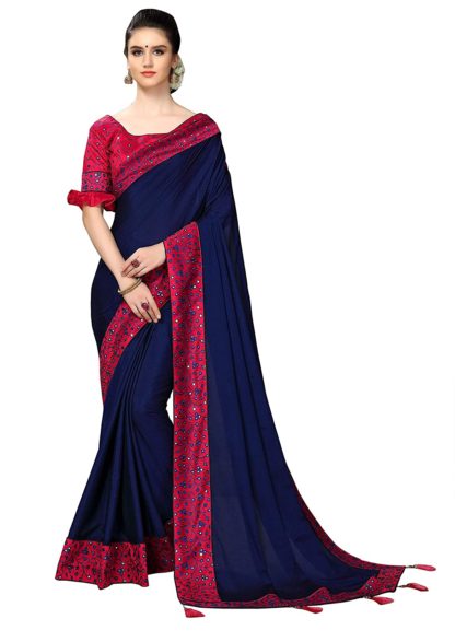 Cotton Silk Embroidery Lace Border Saree with Blouse Piece