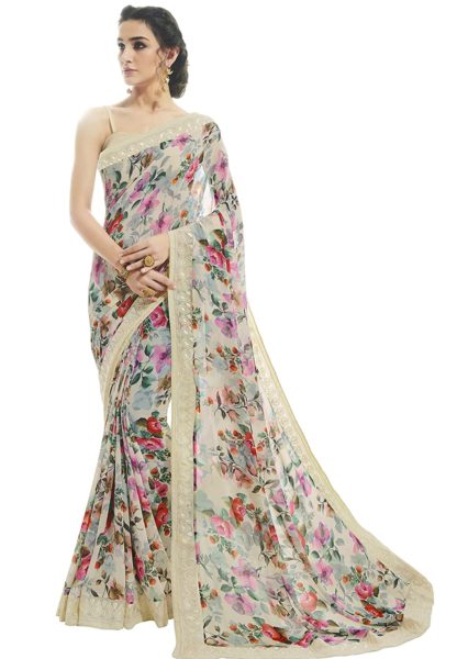 Women’s Georgette Pastel Cream Saree with Blouse Piece