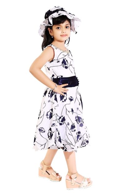 Girl Blue & White Floral Frock with Hat