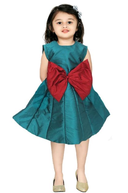 Girls Bottle Green Cotton Silk Light Weight Designer Dress