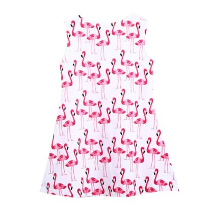 Girls Cotton Sleeveless Bird Printed Dress in Fuchsia Color