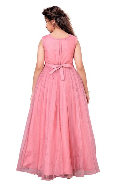 Girls Full Length Mono Net Layred Gown Dress