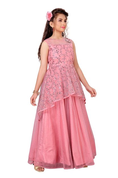 Girls Full Length Mono Net Layred Gown Dress