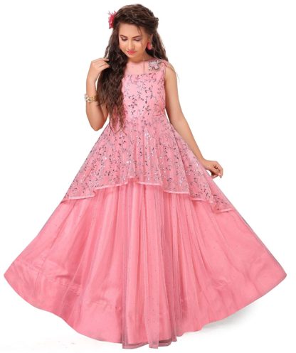 Girls Full Length Mono Net Layred Gown Dress