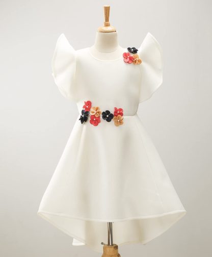 Girls Poly Cotton Low Drop Waist White Dress