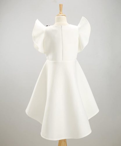 Girls Poly Cotton Low Drop Waist White Dress