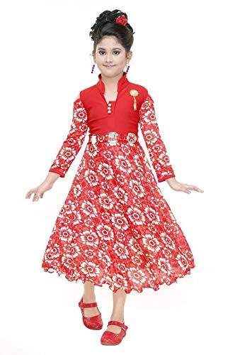 Digital Printed Red Color Georgette Gown With Belt - Clothsv