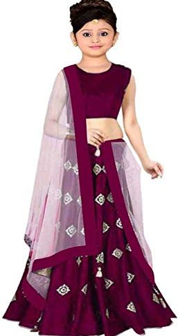 Girls’ Satin Lehenga Choli (Free Size)