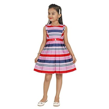 Girl’s Superior Cotton A-Line Dress Knee Length line Printed Sleeveless Frock