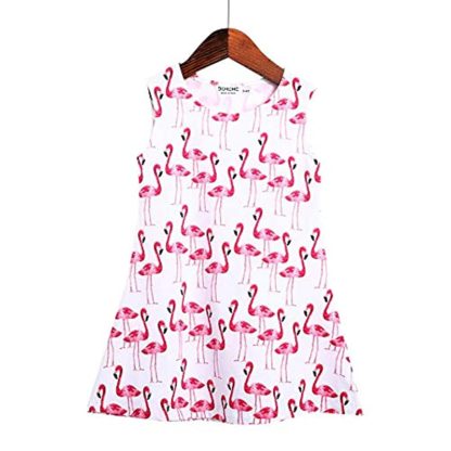 Girls Cotton Sleeveless Bird Printed Dress in Fuchsia Color