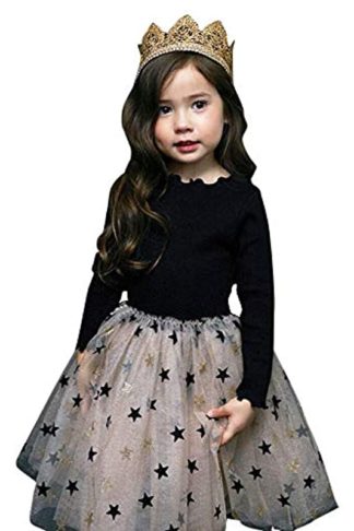 Polycotton Full Sleeves Geometric Star Dress in Black Color