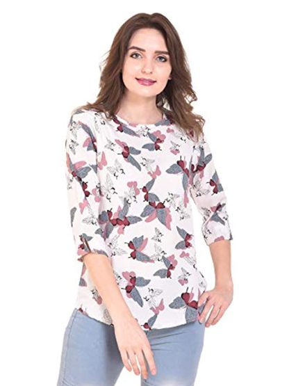 Women White Casual 3/4 Sleeve Printed  Top - Image 2