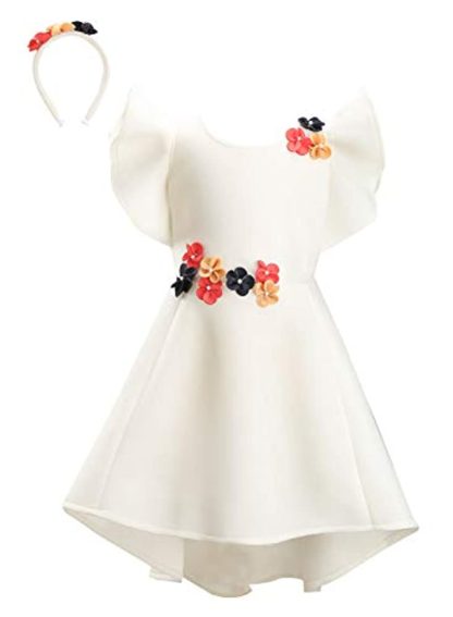 Girls Poly Cotton Low Drop Waist White Dress