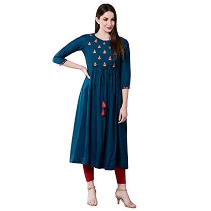 Women’s Blue Rayon Anarkali Kurta