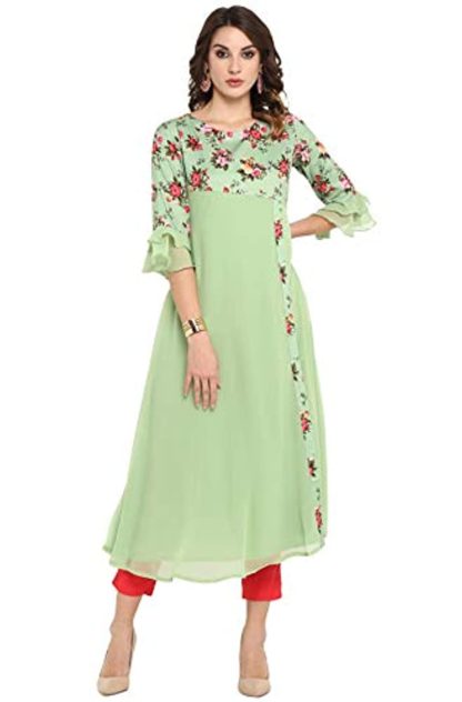 Women’s Light Green Poly Crepe Kurta