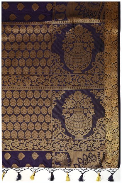 Kanchipuram Silk Saree with Unstitched Blouse Piece (Navy Blue)