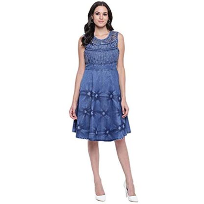 Blue Denim FIT & Flare MIDI Dress - Image 2