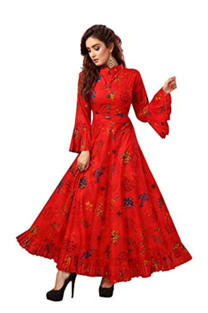 Women’s Red Cotton Anarkali Kurta