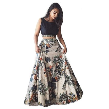 Women’s Printed Banglory satin Multi color semi stitched Lehenga Choli(Free Size)