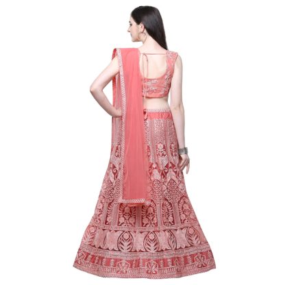 Women’s Net Semi-Stitched Pink Lehenga Choli Set (Free Size)